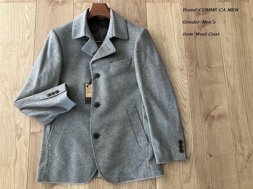 新品 COMME CA MEN コムサメン ウール×アンゴラビーバー仕上げナポレオンカラージャケットコート 03グレー XXLサイズ 10WW02 定価64，900円