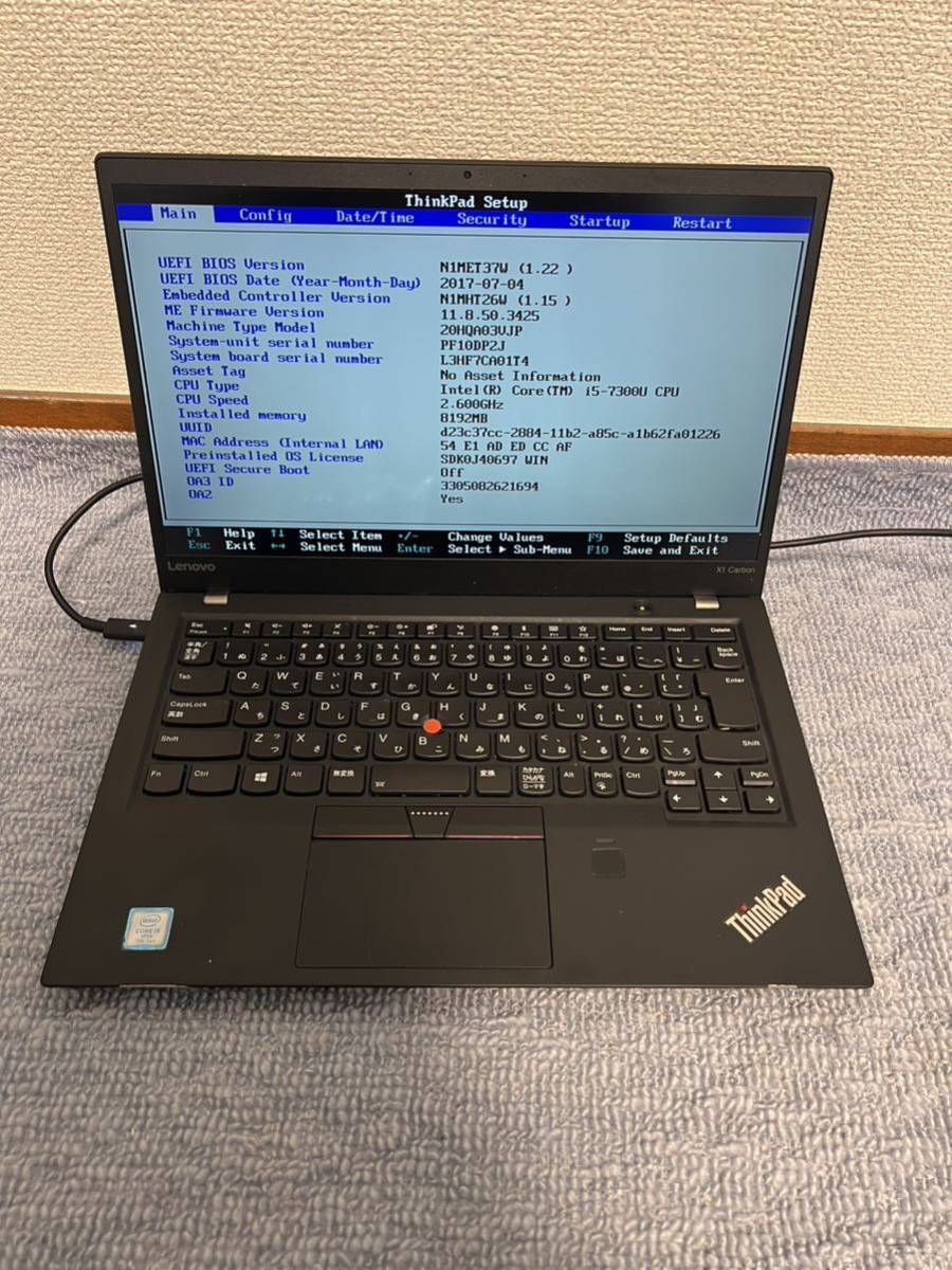 メーカー Lenovo 型番 Lenovo X1 Caibon 5TH CPU Intel Core……‥ i5-7300U CPU2.60GHz メモリ 8GB