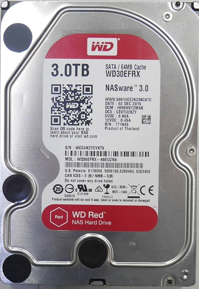 3TB WesternDigital WD Red WD30EFRX/3.5inch/SATA/高耐久性/NASware 3.0/不良セクタなし_2TCYKT5