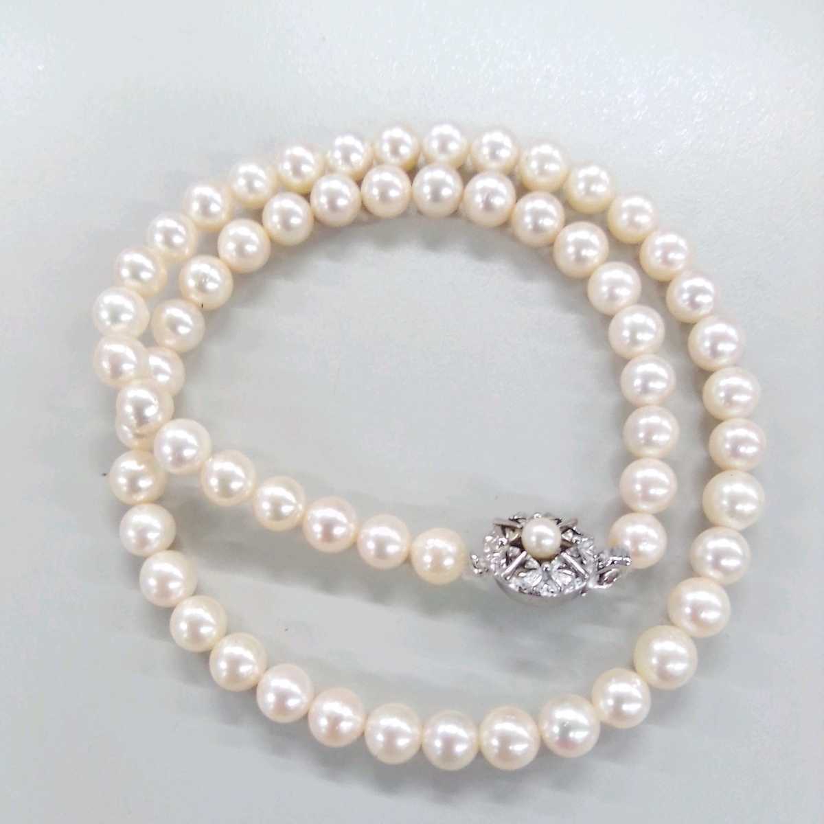 ●ハ8672H◎艷やか本真珠　パールネックレス　45センチ　留め具SILVER刻印あり　7ミリ珠前後◎送料込み◎