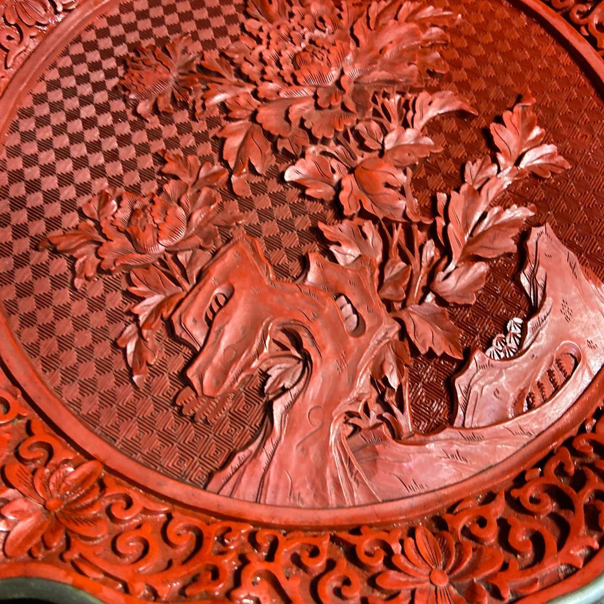 中国古玩 彫刻 堆朱盆 唐物 骨董 中国 堆 盆 アンティーク 古 美術 