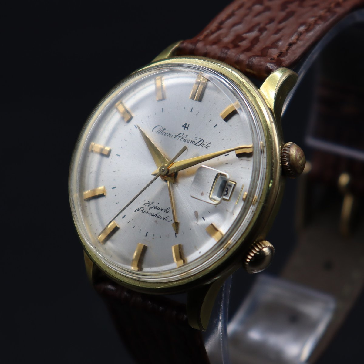 Citizen Alarm Date 4H シチズン アラームデイト フォーハンド ALD15701 手巻 C.G.P 21石 ベル鳴ります 1960年代 デイト 新品ベルト メンズ
