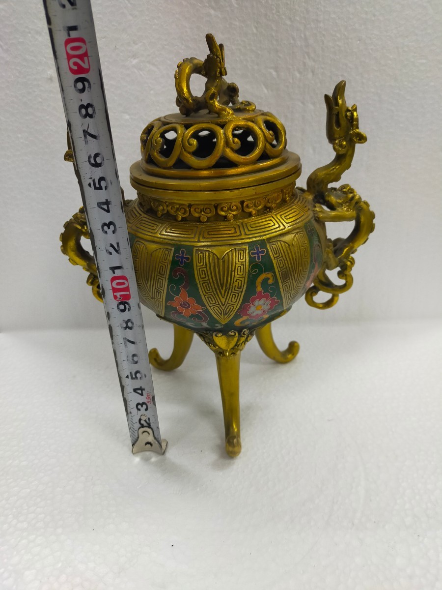 中国美術 景泰藍 七宝 香炉 置物 銅器 古銅製 時代物 唐物 細密細工 古美術