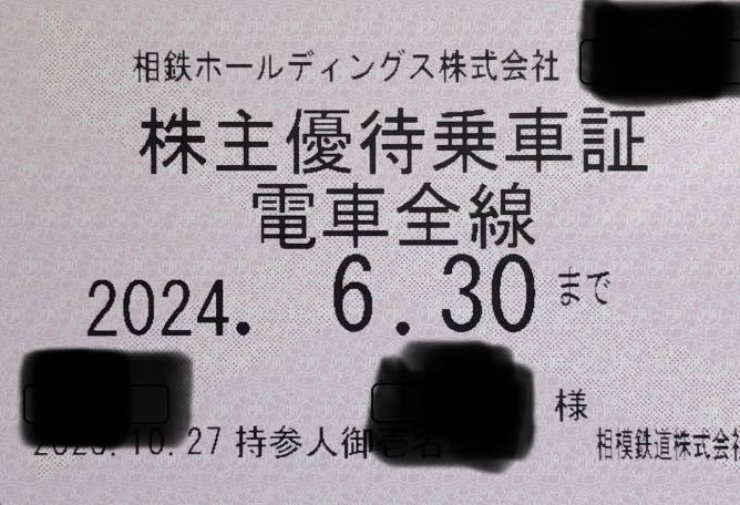 相鉄　株主優待乗車証1枚　女性名義　2024/6/30まで　簡易書留送料込み