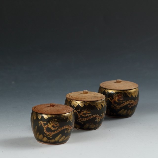 富田静山 【売茶翁印茶道具】古染付山水図 茶入 牙蓋 茶道具 青磁四滴