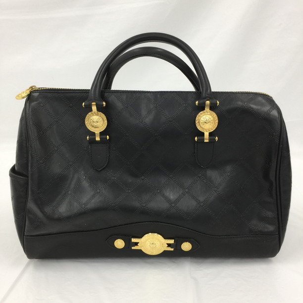 GIANNI VERSACE ブラック レザー ボストンバッグ GIANNI VERSACE ジャンニヴェルサーチ ボストンバッグ 黒 レザー 054