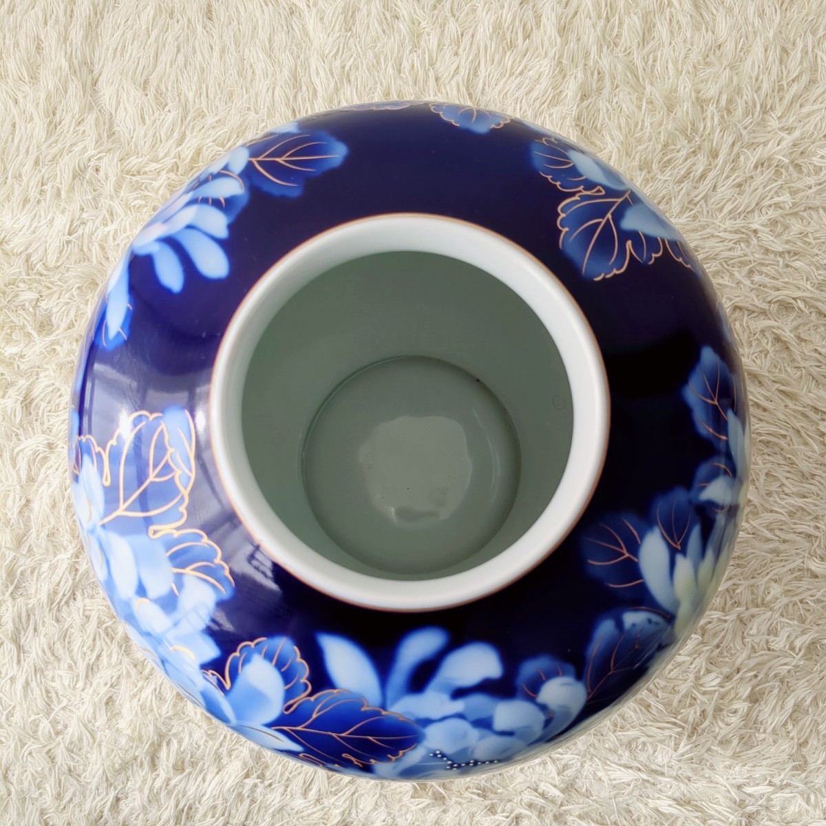 美品 深川製磁 有田焼 全面瑠璃菊染付 ルリ菊 花生 壺 花器