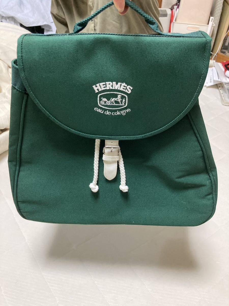HERMES ノベルティ エルメス キャンバス 美品HERMES ロゴ刺 巾着