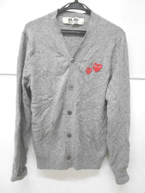 12146RSZ◎COMME des GARCONS コムデギャルソン PLAY ウールカーディガン サイズM ライトグレー◎中古