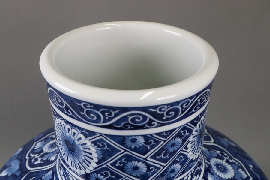 有田焼名工 肥前 峯右衛門作 染付 鳳凰図 特大花瓶 高59cm 飾