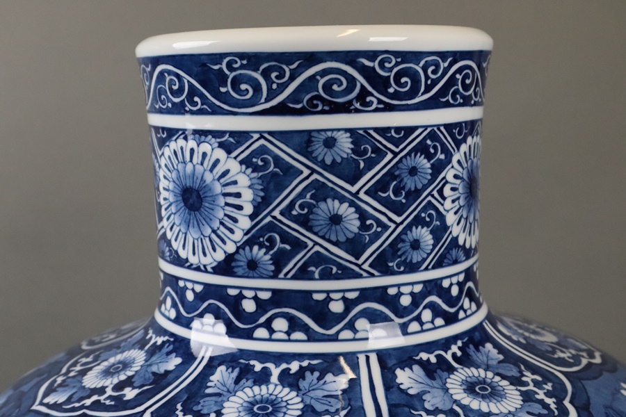 有田焼名工 肥前 峯右衛門作 染付 鳳凰図 特大花瓶 高59cm 飾