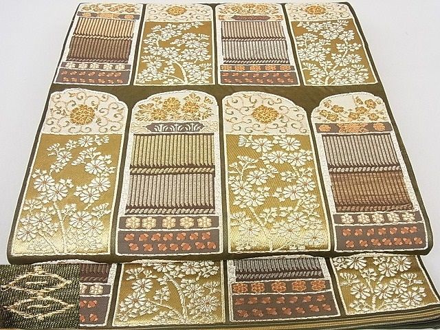 平和屋2■西陣　河村織物謹製　手織り　六通柄袋帯　甲冑威紋　金銀糸　逸品　1ps1553