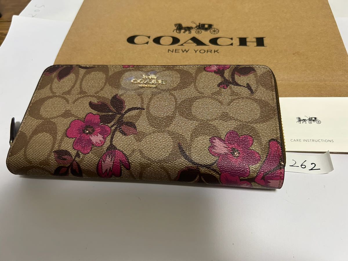 262 新品未使用 COACH コーチ 長財布 花柄 ラウンドファスナー 