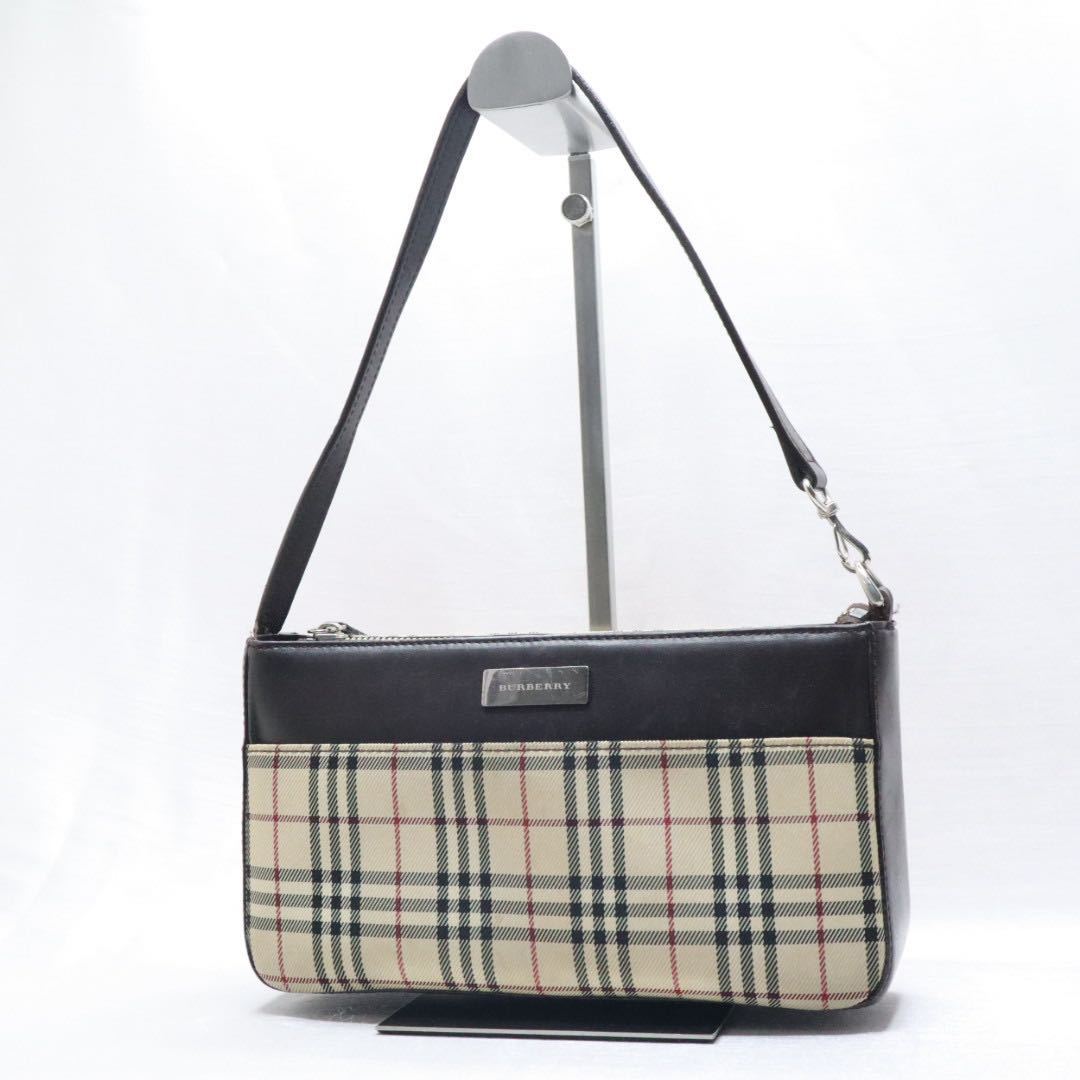 1円~ BURBERRY バーバリー ノバチェック ショルダーバッグ ハンドバッグ セミショルダー アクセサリーポーチ キャンバス レザー ベージュ