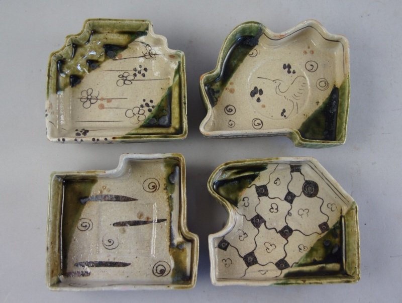 hh879 小山智徳 織部 向付 まとめて 4点 懐石道具 和食器 小皿(織部