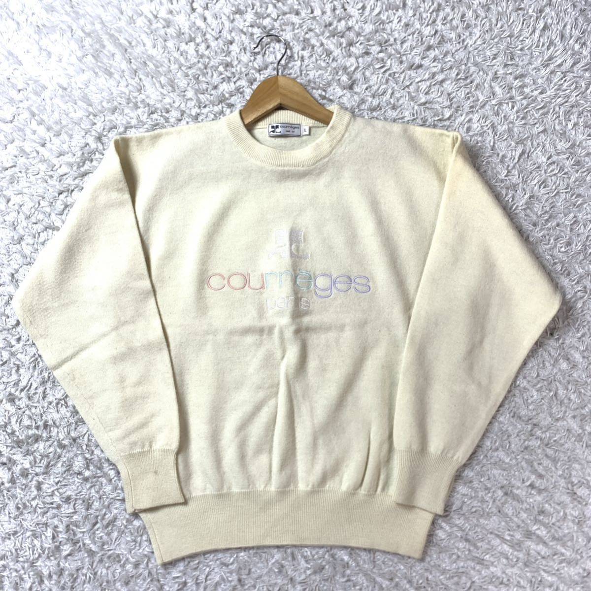 クレージュ メリノウール ホワイトベージュ 刺繍 レディース L YA5471