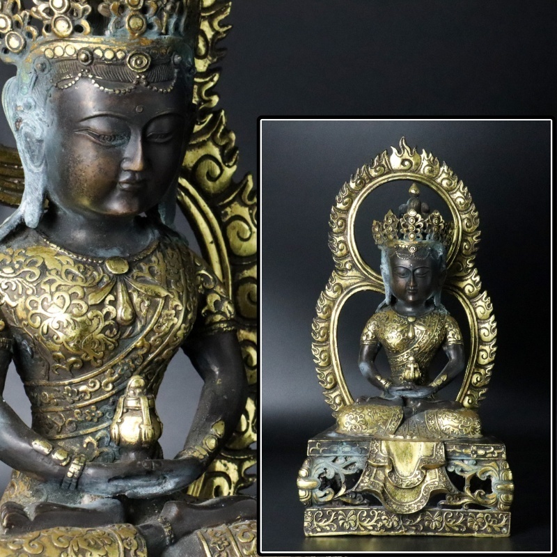 中国 大明永楽年施 古銅鍍金 チベット仏 仏像 置物 H 9195E