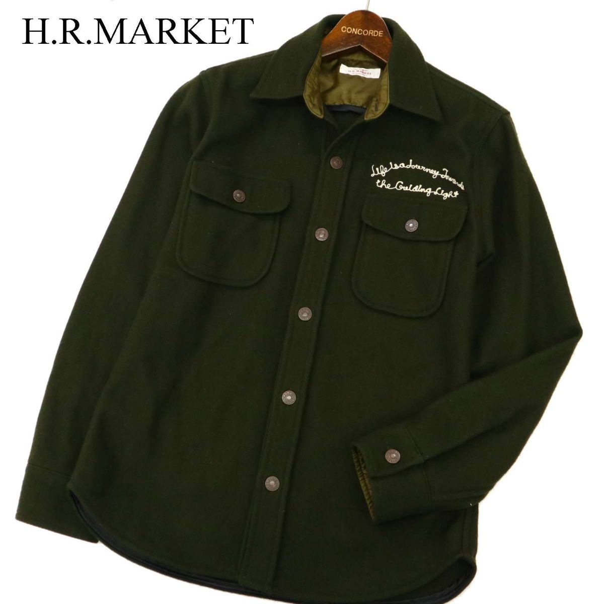 美品★ H.R.MARKET ハリウッドランチマーケット 秋冬 ウール 刺繍 長袖 ワーク シャツ Sz.2　メンズ 日本製　C3T11349_C#B