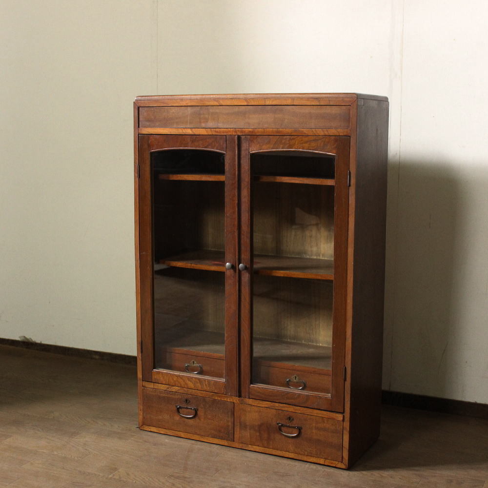 新入荷！レトロ・アンティーク！観音開きの木製収納本棚・引出し付