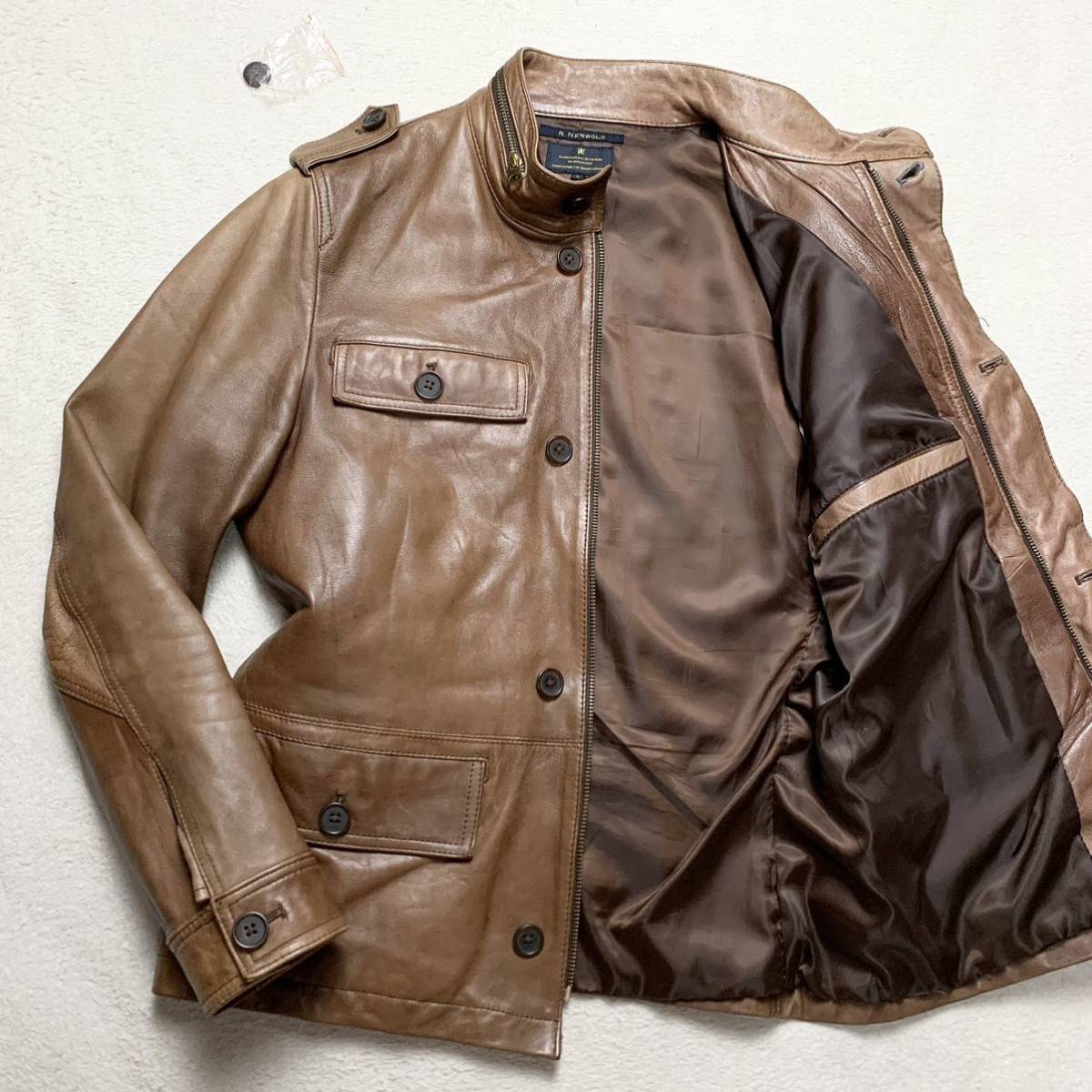 R.NEWBOLD Paul Smith 羊革レザーライダースジャケット M 茶ブラウン