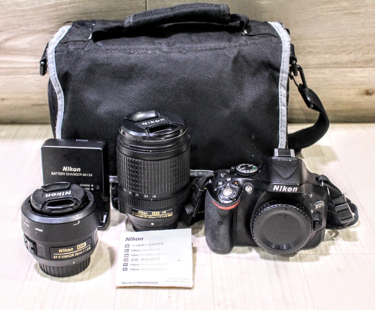 【動作OK】Nikon ニコン DIGITAL CAMERA D5200 デジタル一眼レフカメラ レンズ2個 AF-S NIKKOR 35mm 1:1.8G 18-140mm 1:3.5-5.6 19KT251-80