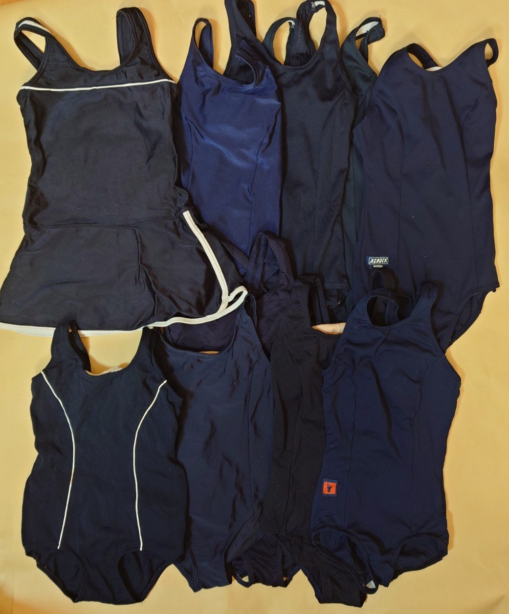 【コスプレ衣装】ネイビー水着10枚セット・ワンピース水着・スカートタイプ水着☆120〜140サイズ★記名