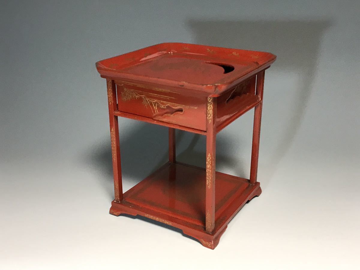 コレクター旧蔵品 朱塗 沈金鳳凰龍文 茶台 漆器 茶道具 時代物 漆器 - 小