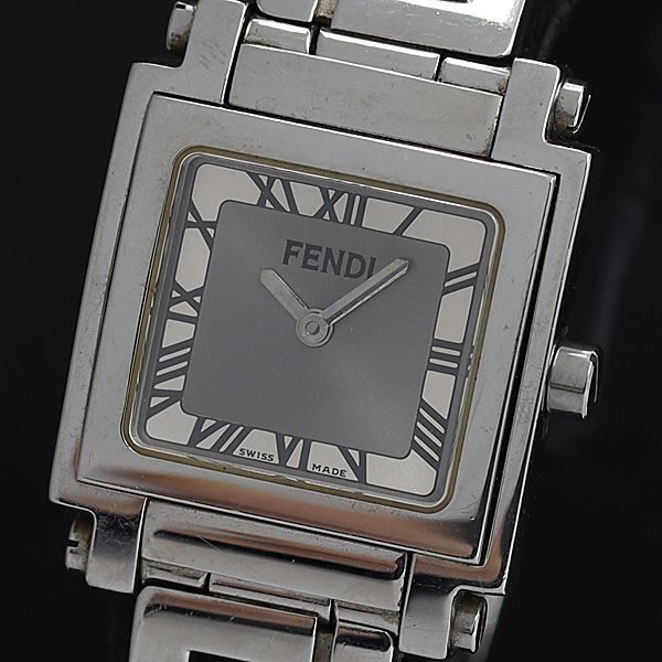1円 稼働 良品 フェンディ QZ 6000L オロロジ シルバー文字盤 スクエア ローマン レディース腕時計 12KHT 1397000SND