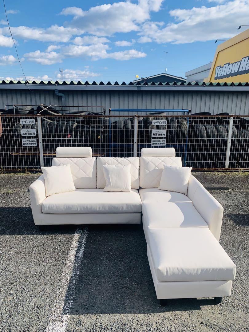 LOWYA ロウヤ カウチソファ NEWグローリー2 PUホワイト 未使用品(合成  