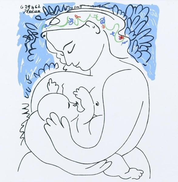 WISH】パブロ・ピカソ Pablo Picasso「母子像」陶板画 〇20世紀美術