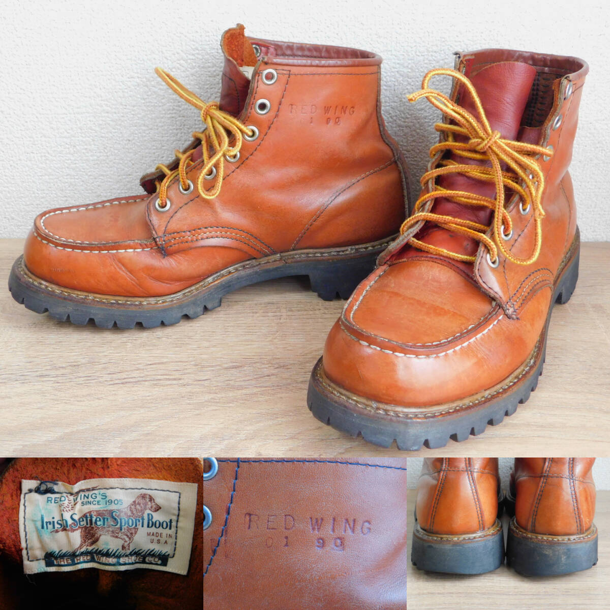 90年製 良品 旧四角犬タグ 6.5E REDWING 8175 アイリッシュセッター