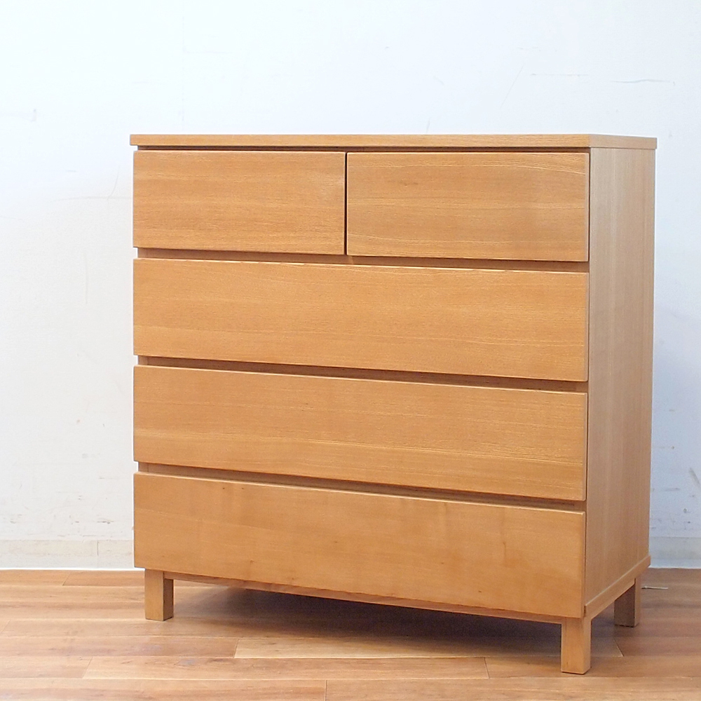 無印良品/MUJI 廃盤希少 タモ材 4段チェスト 脚付き 北欧スタイル