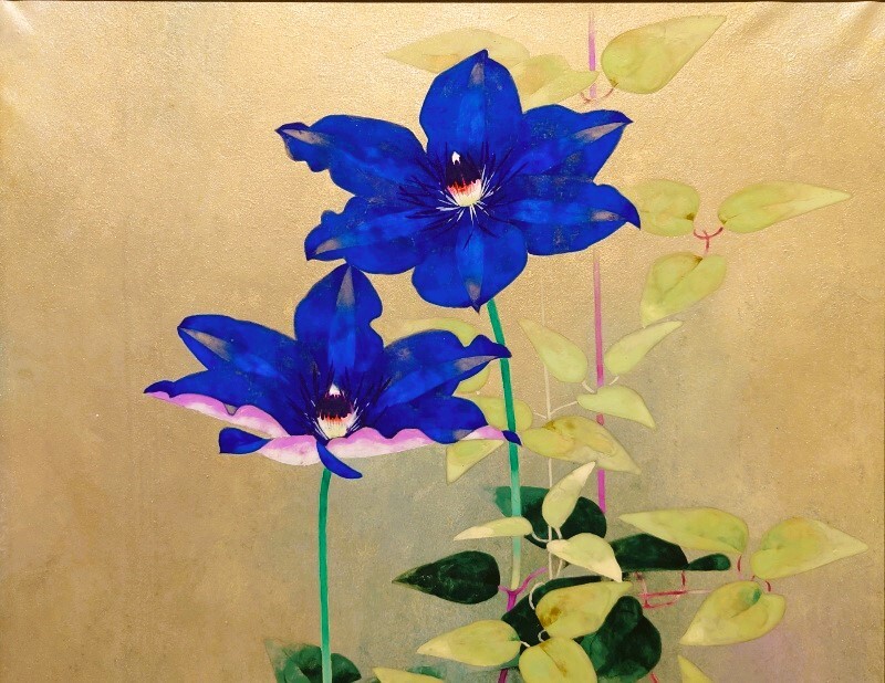 真作保証 小川立夫「鉄仙花」日本画 10号 共シール 年鑑290万 日展委嘱