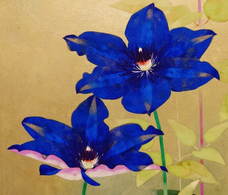 真作保証 小川立夫「鉄仙花」日本画 10号 共シール 年鑑290万 日展委嘱