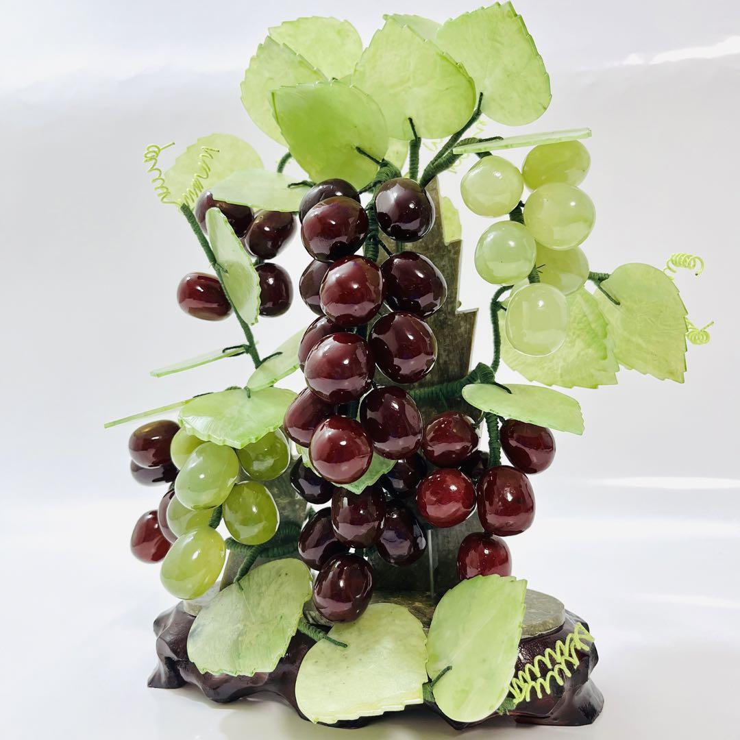 希少品】中国美術 翡翠 天然玉石 葡萄台付置物高 飾物 縁起物 細密細工