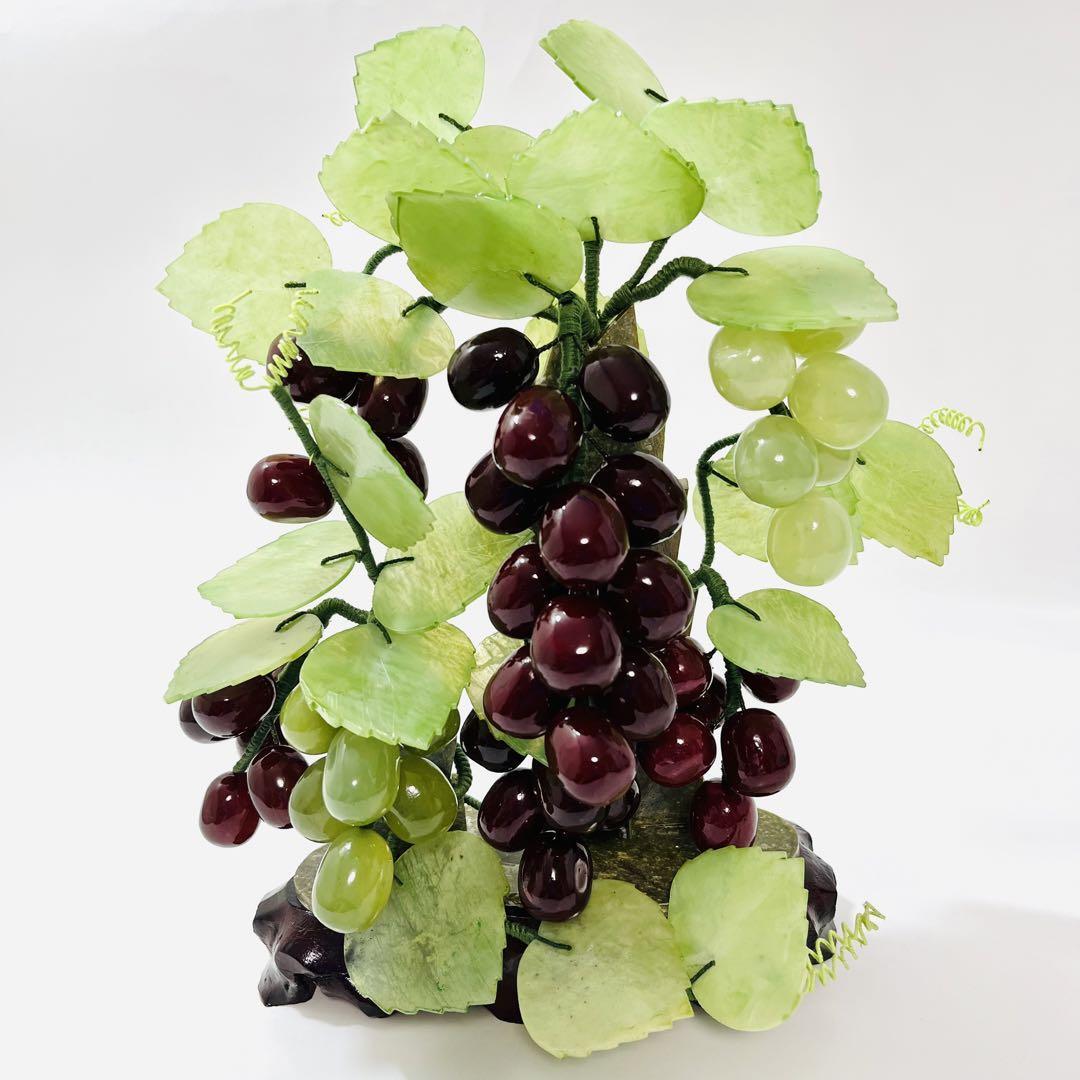 希少品】中国美術 翡翠 天然玉石 葡萄台付置物高 飾物 縁起物 細密細工