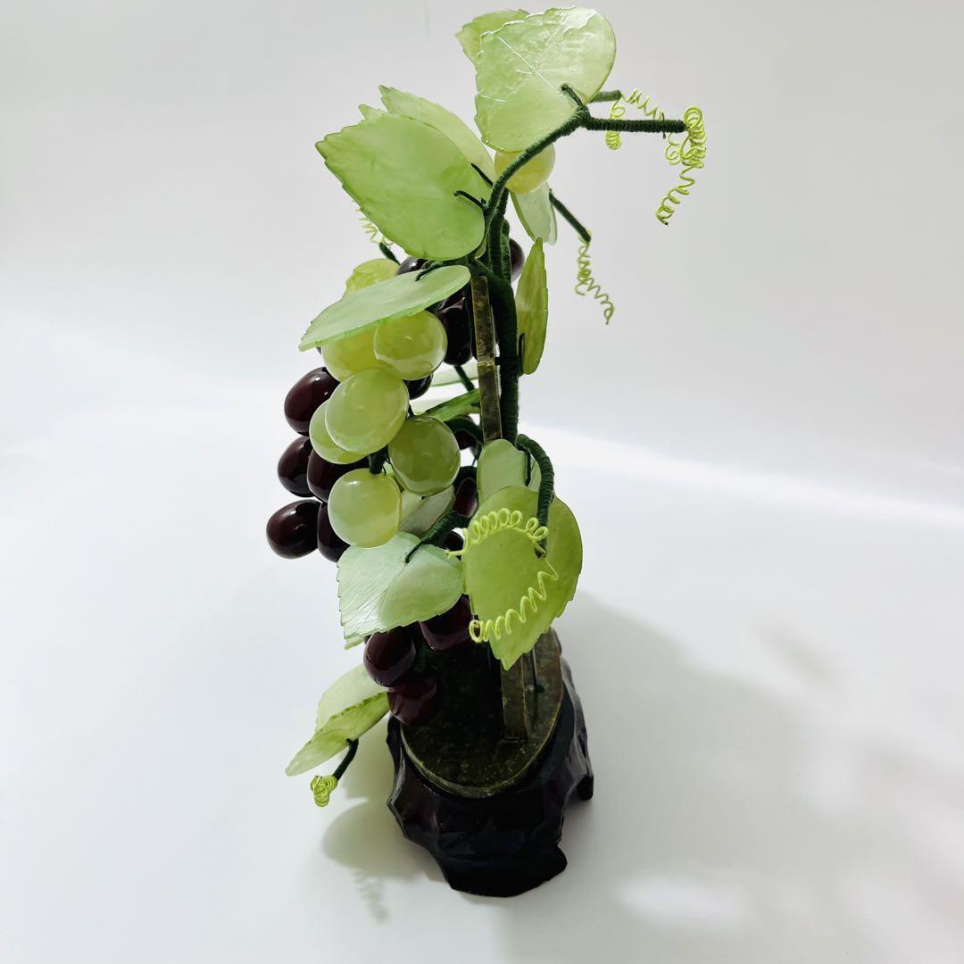 希少品】中国美術 翡翠 天然玉石 葡萄台付置物高 飾物 縁起物 細密細工