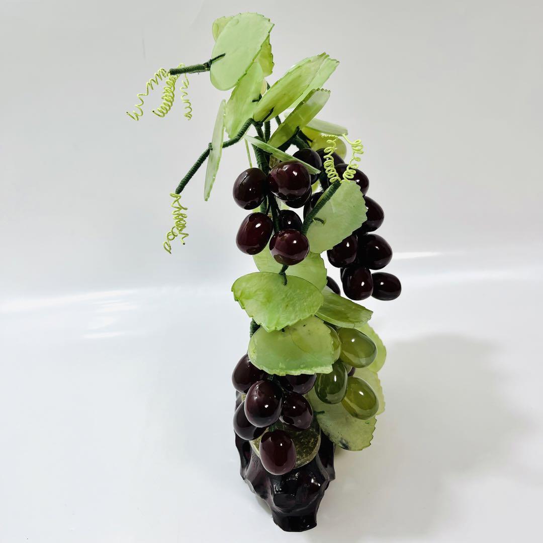 希少品】中国美術 翡翠 天然玉石 葡萄台付置物高 飾物 縁起物 細密細工