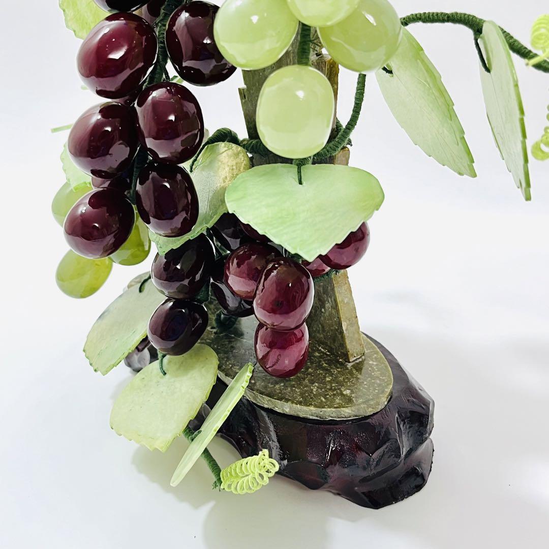 希少品】中国美術 翡翠 天然玉石 葡萄台付置物高 飾物 縁起物 細密細工