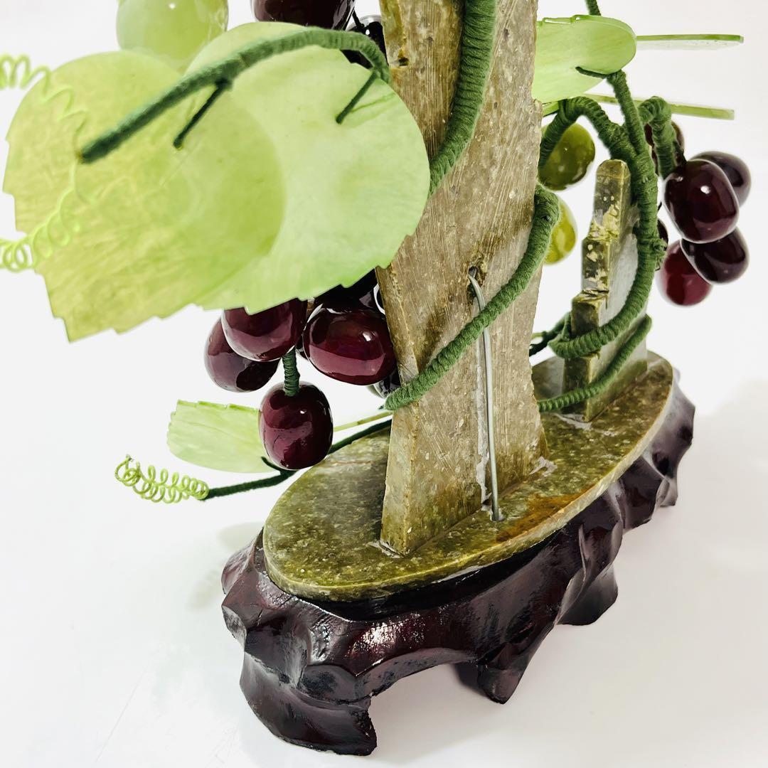 希少品】中国美術 翡翠 天然玉石 葡萄台付置物高 飾物 縁起物 細密細工