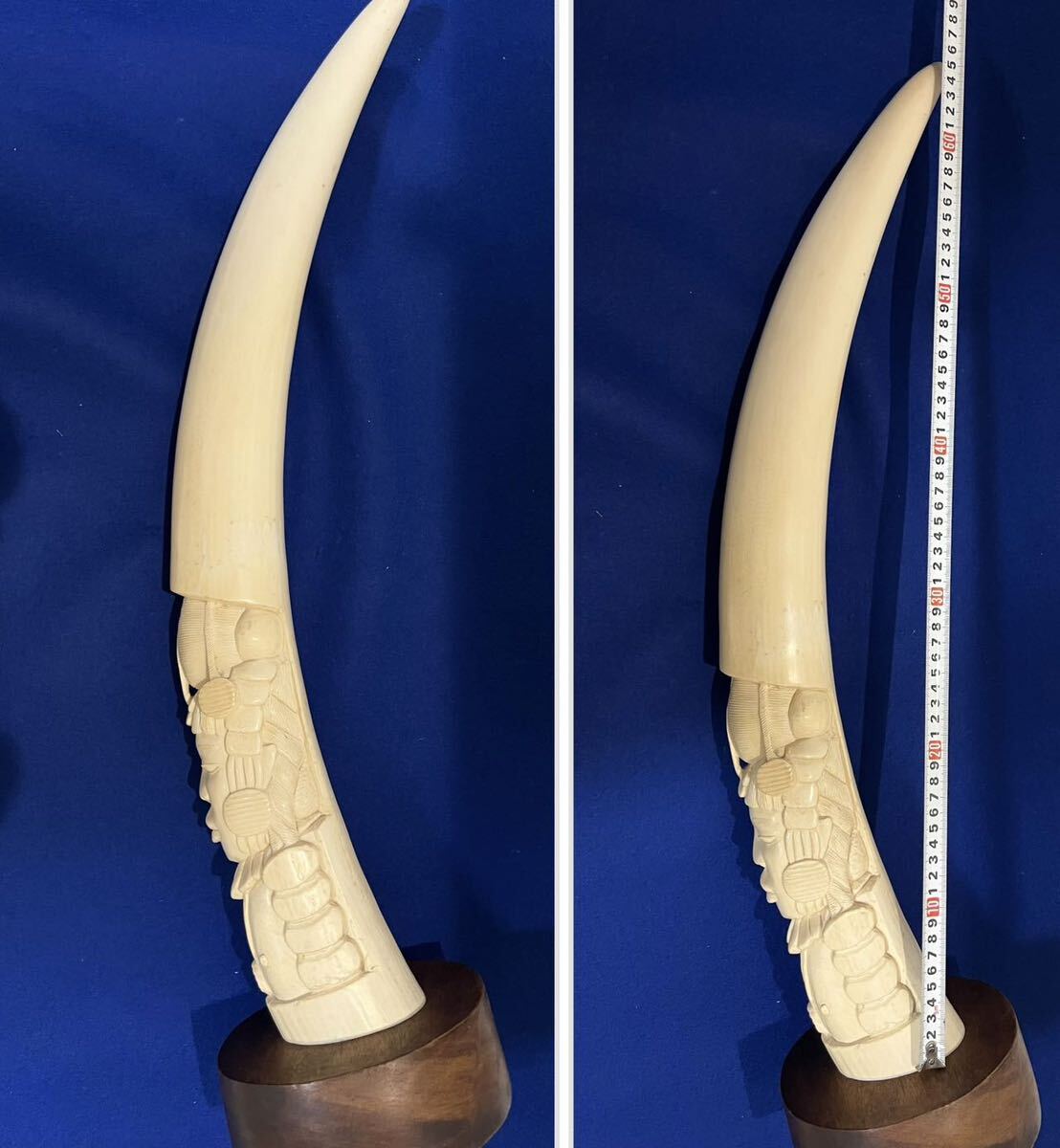 象牙風 一本牙 置物 白材芯料 天然素材 長さ 約65cm 重量4.0kg 彫刻