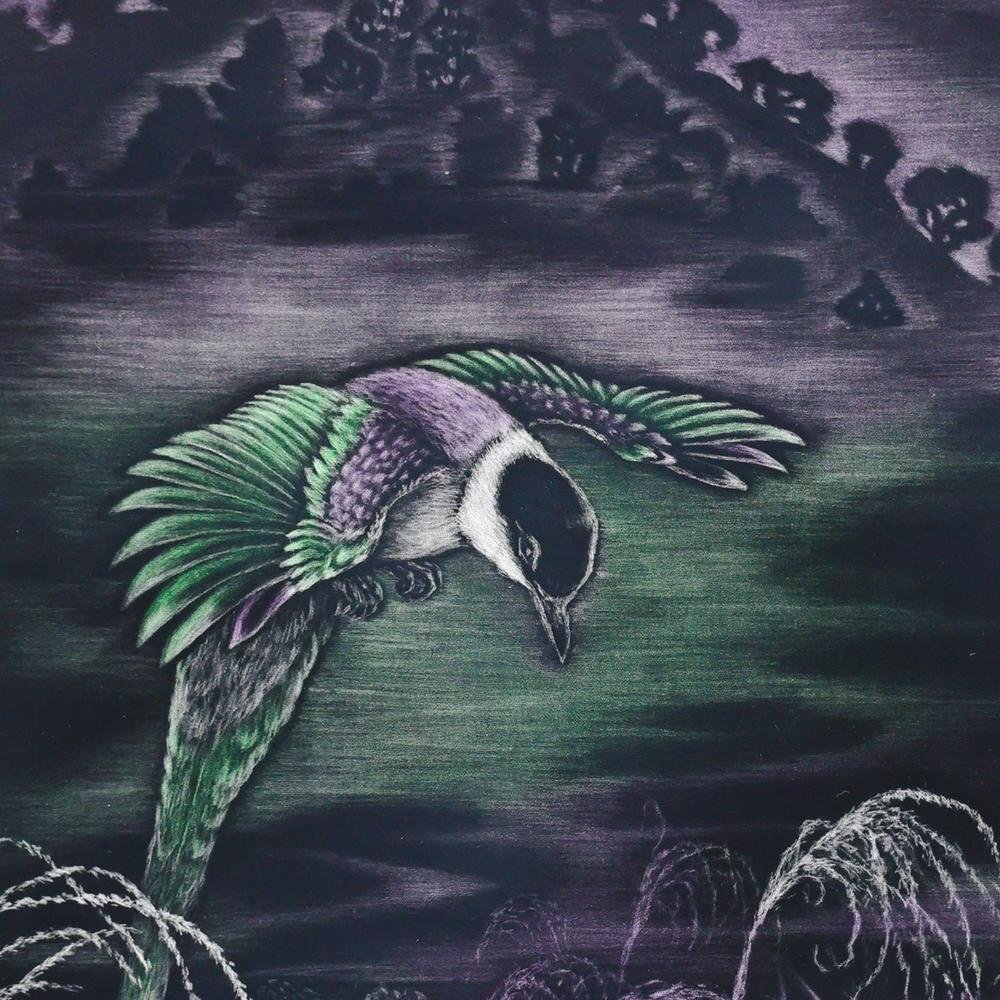 真作】【WISH】藤本能道「すすき尾長」銅版画 5号 直筆サイン 〇人間