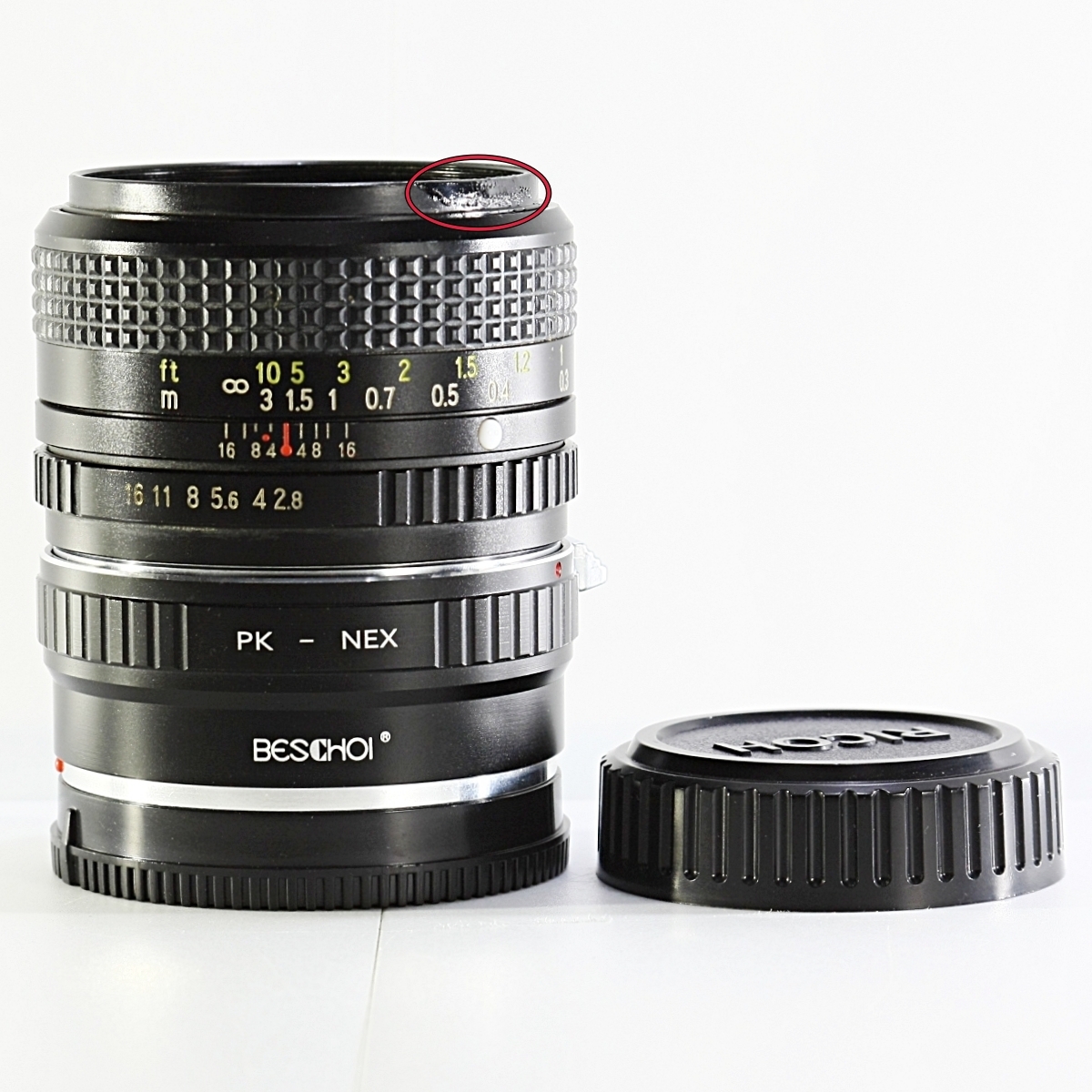 【RICOH XR RIKENON F2.8 28mm】【Beschoi PK-NEX】リケノン 単焦点 ペンタックスレンズ - SONY NEX Eマウントアダプター付 Rキャップ_1