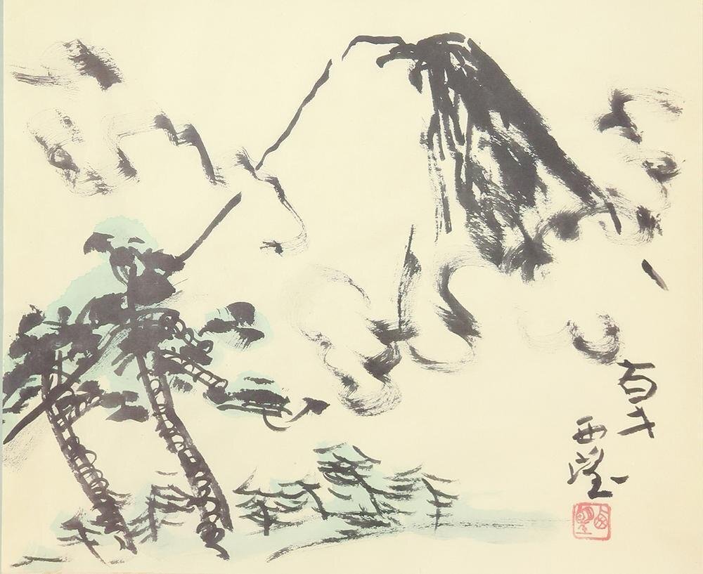 真作】【WISH】北村西望「百寿 富士の図」日本画 掛軸 〇文化勲章 文化