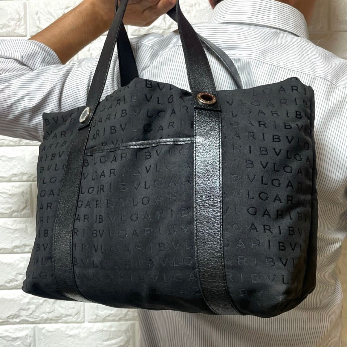 希少/A4収納◎ ブルガリ BVLGARI メンズ ビジネス トートバッグ ロゴ 