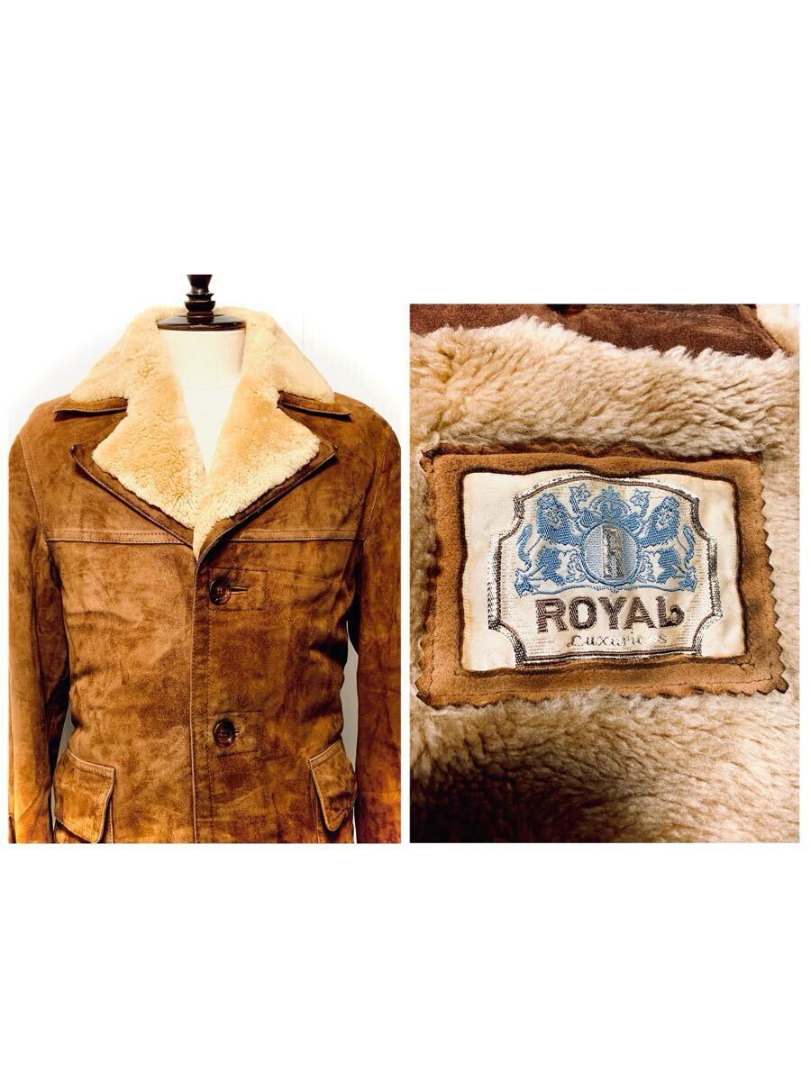 極上 60's～70s UK ヴィンテージ ROYAL シープスキンラムレザー リアルムートン ロングコート ボマー ジャケット 40s50s60s B-3
