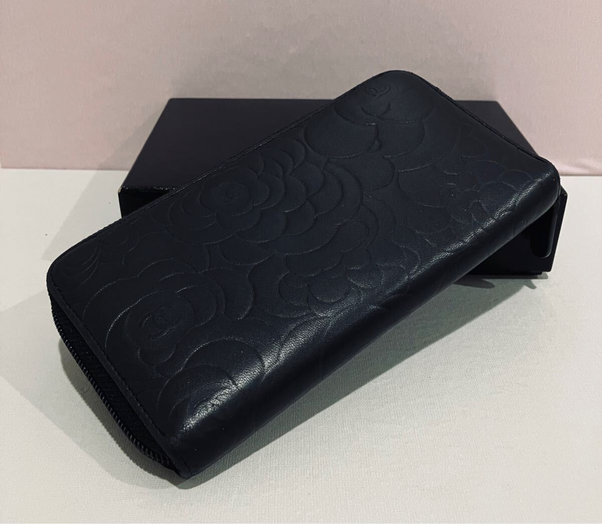 CHANEL 極上美品 カメリア ブラック レザー 長財布 ココマーク