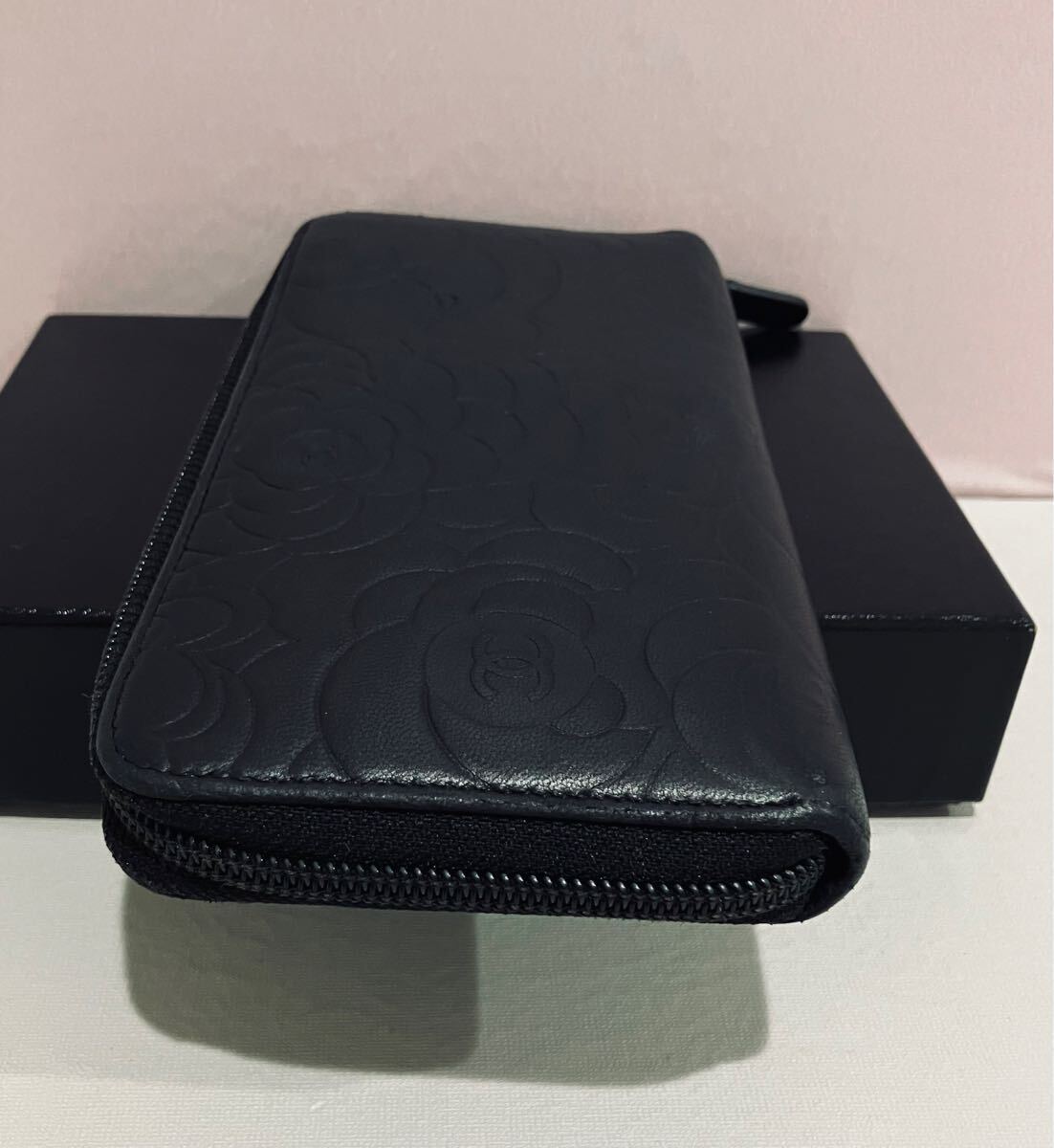 CHANEL 極上美品 カメリア ブラック レザー 長財布 ココマーク