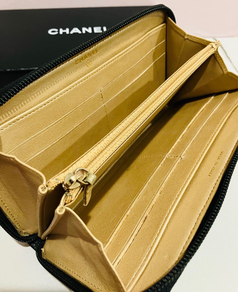 CHANEL 極上美品 カメリア ブラック レザー 長財布 ココマーク