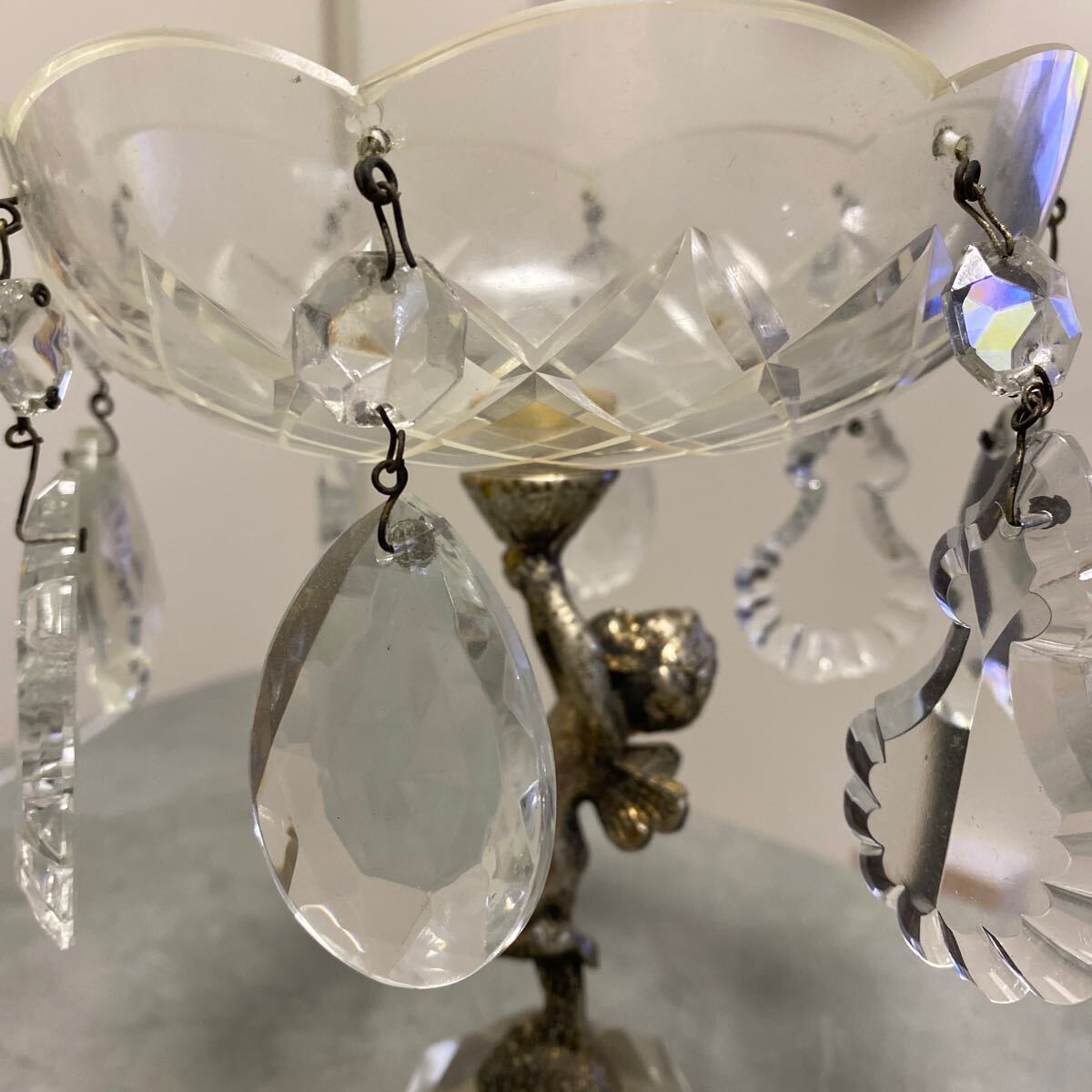 アンティーク　コンポート　天使　シャンデリア　シルバー　カットガラス　優美　イギリス？　フランス？_2